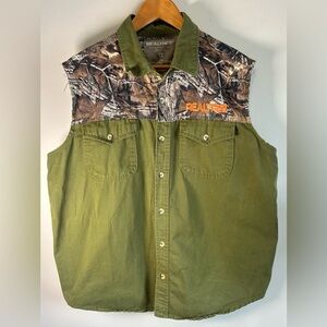 RealTree Camo Men's Button-Up Collared Cut Off Vest Green Hunting Size L